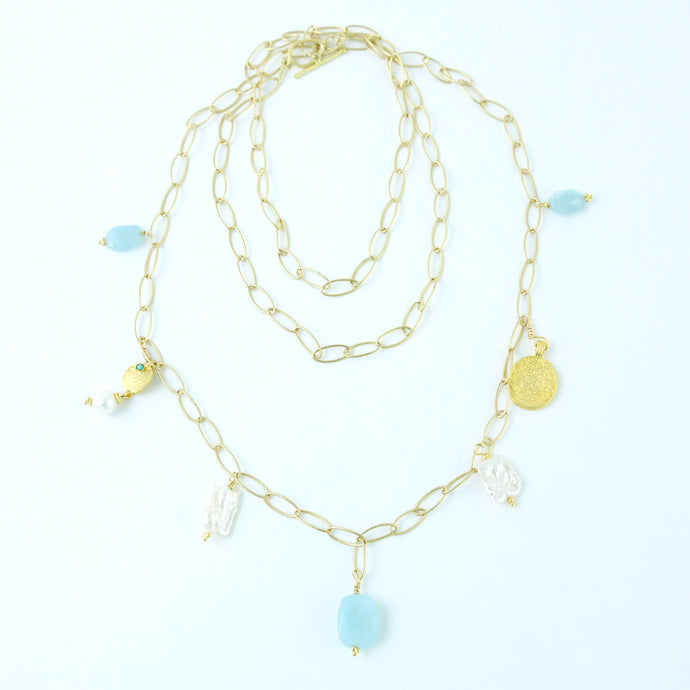 “Palmetto Treasure” Aquamarine Pearl Necklace