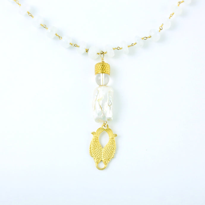 “PALMETTO MOONS” Moonstone and Pearl Necklace
