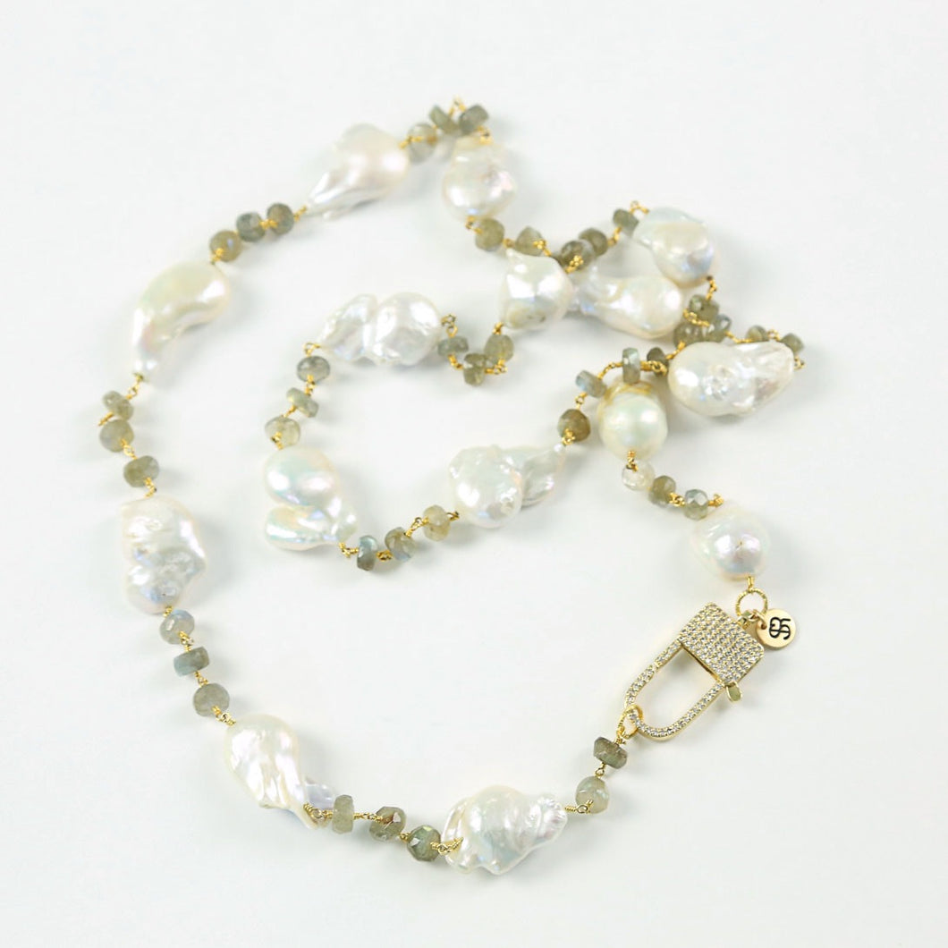 “Palmetto Duchess” Baroque Pearl Labradorite Necklace
